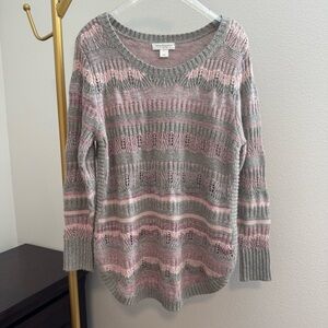 Christopher & Banks Tunic Length Sweater - Petite Large - Pink and Grey